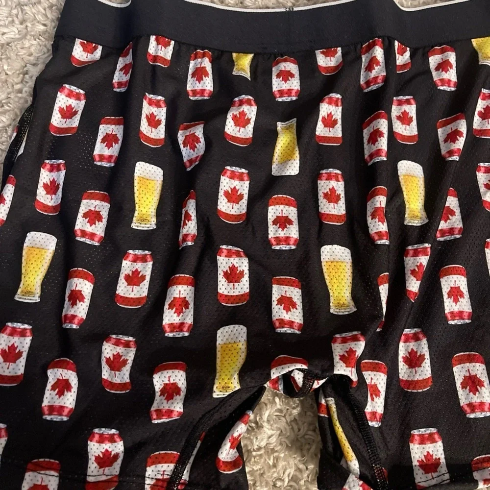 SAXX Men's Boxer Briefs with Beer Can and Maple Leaf Print